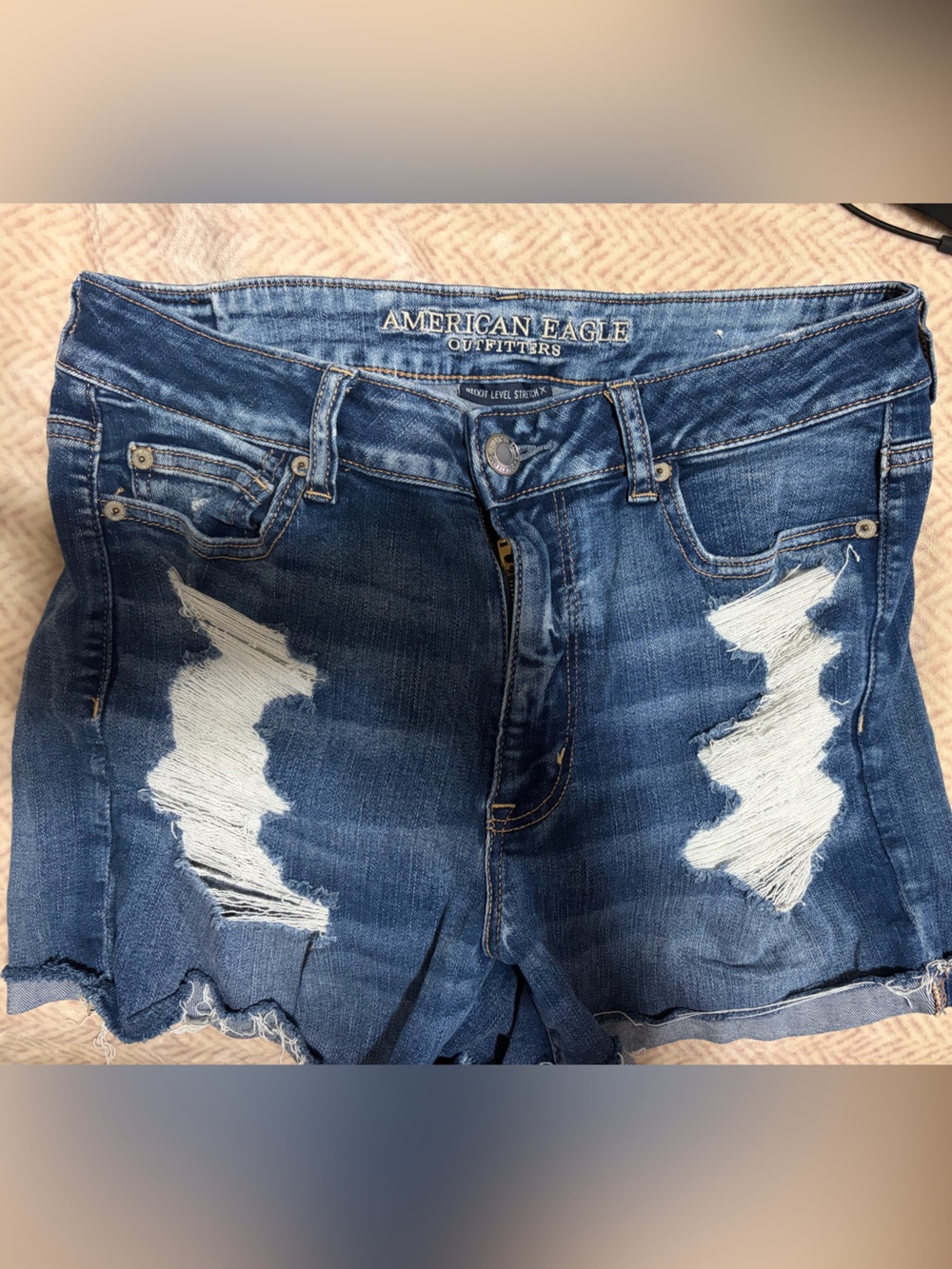 American Eagle Outfitters Distressed Blue Denim Cutoff Shorts Next Level Stretch